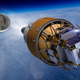 Conceptual image showing Boeing’s integrated Human Lander System being deposited into space following the launch of an SLS rocket.
